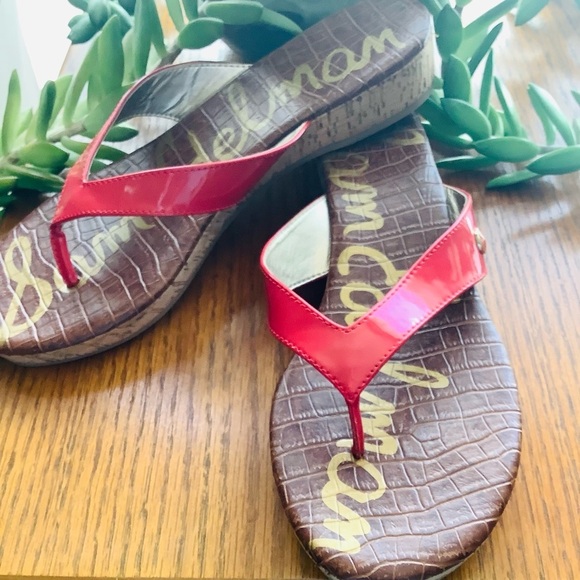 Sam Edelman Tanya Cherry Red Sandal Cork wedge 9.5 - Picture 4 of 7